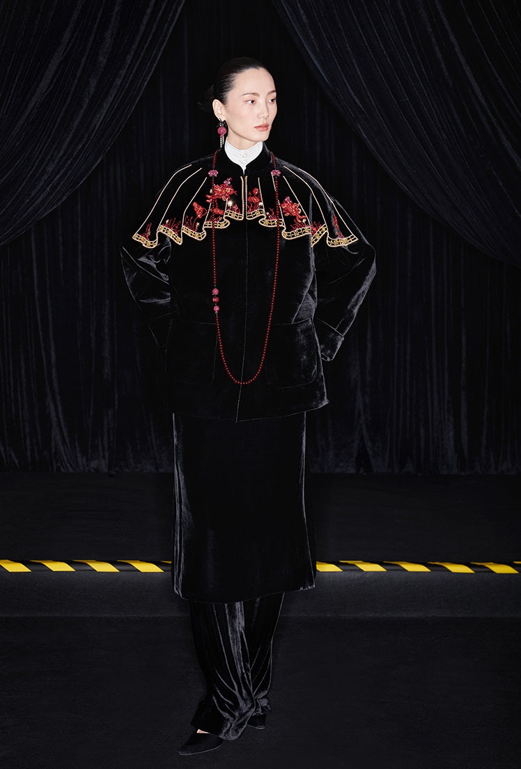 M essential Mackay designer silk velvet two-dimensional fish algae curtain bead jacket - BIDING.