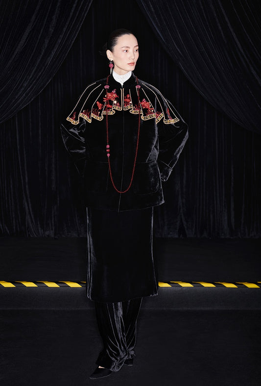 M essential Mackay designer silk velvet two-dimensional fish algae curtain bead jacket - BIDING.