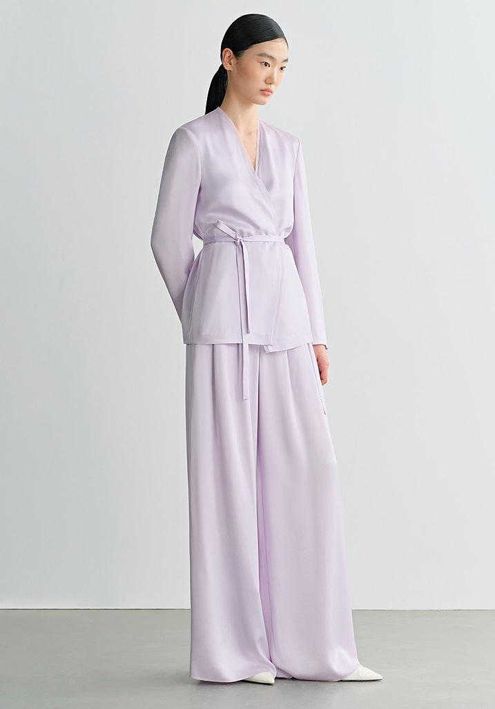 COMME MOI Lv Yan designer summer women's purple double-faced satin straight pants - HARTLEY.