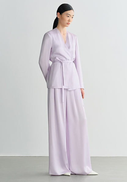 COMME MOI Lv Yan designer summer women's purple double-faced satin straight pants - HARTLEY.