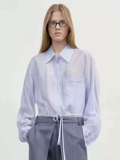 Nothing Written Sheer Korean Designer Niche Loose Shirt-QUINN.