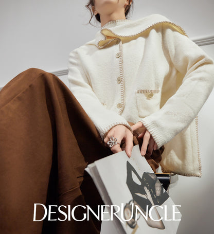 DGU "Suyu" white sweater lazy style loose and versatile slimming solid color jacket - Roberta.