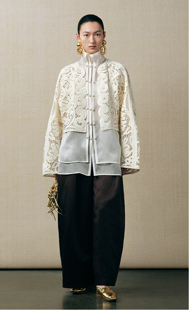 ZHUCHONGYUN white long-sleeve cropped lace-patterned jacket-NIGH.