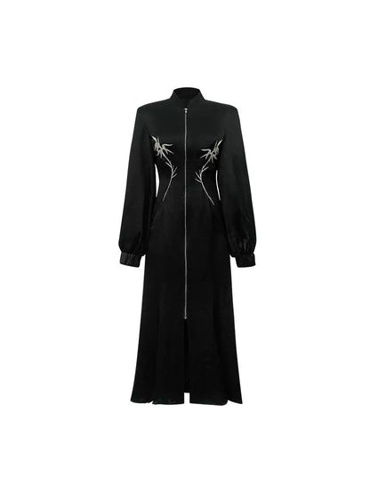 HECO 100% Acetate embroidered Stand-Up Collar black white Jacket Dress Women - king.