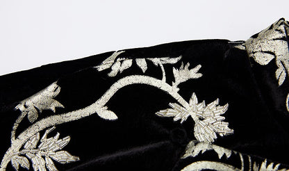 ZHUCHONGYUN bronzing velvet slit long sleeve floral dress-SHOUYA.