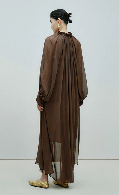 ZHUCHONGYUN Mulberry Silk Loose Sheer Sleeves Long Dress-ORITZA.