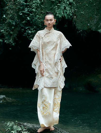 HECO Chinese Embroidery Golden Dragon Acetate Skirt - ALPHA.