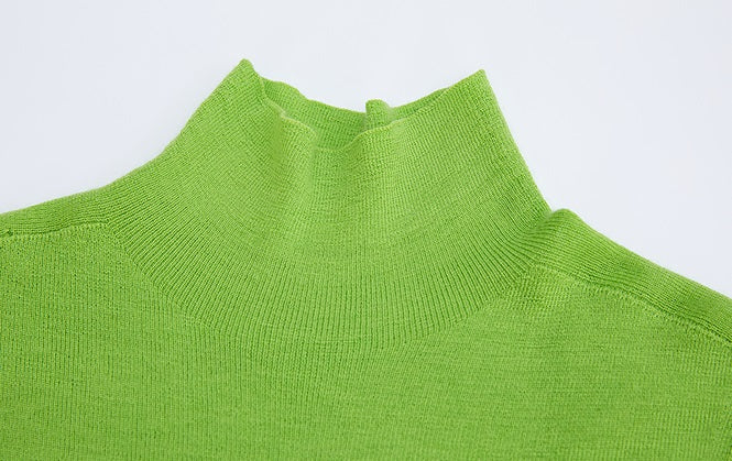 ZHUCHONGYUN Green Turtleneck Slim Knit Top-ARSENE.