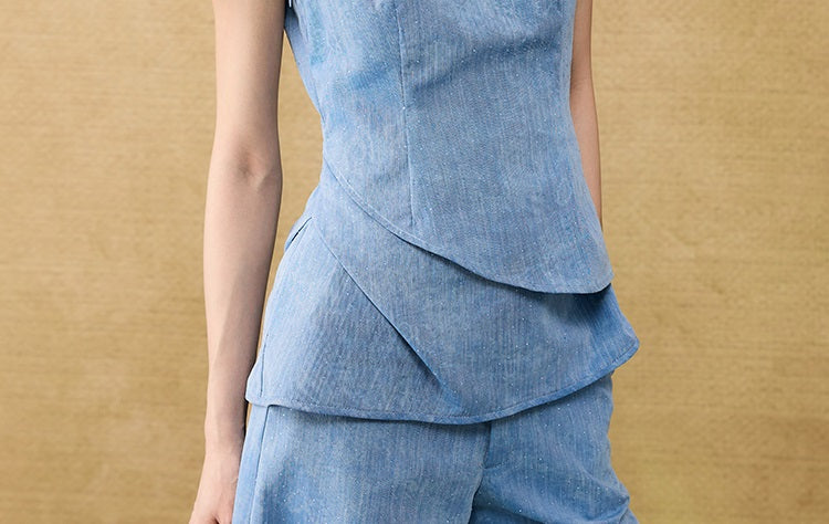 HECO Chinese women's summer blended glitter diamond I-shirt - SHADOW.