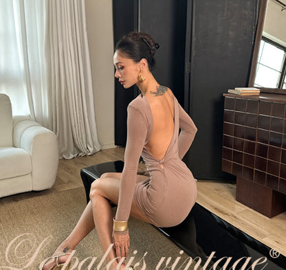 Le Palais Vintage Elegant Brown Aysmmetrical Wrap Short/ Long Dress-POA.