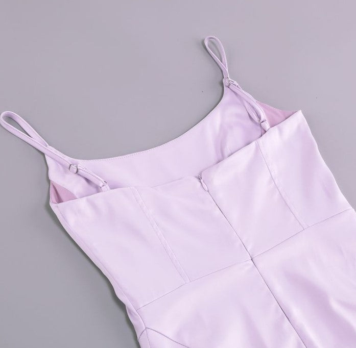 DOLLY Elegant Light Purple French Style Sleeveless Suspender Feather Party Dress-JOLENE