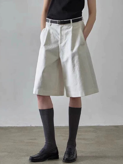 NOTHING WRITTEN pattern shorts high-waisted casual wide-leg cropped pants-GWEN.