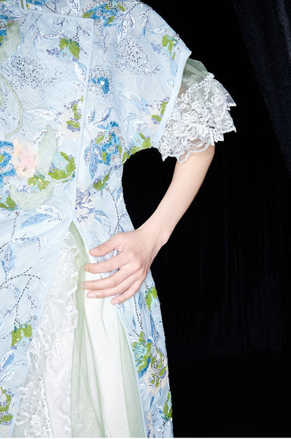 M essential Mackay designer Jiyi embroidery silk hand-dyed embroidered maxi dress - BAM.