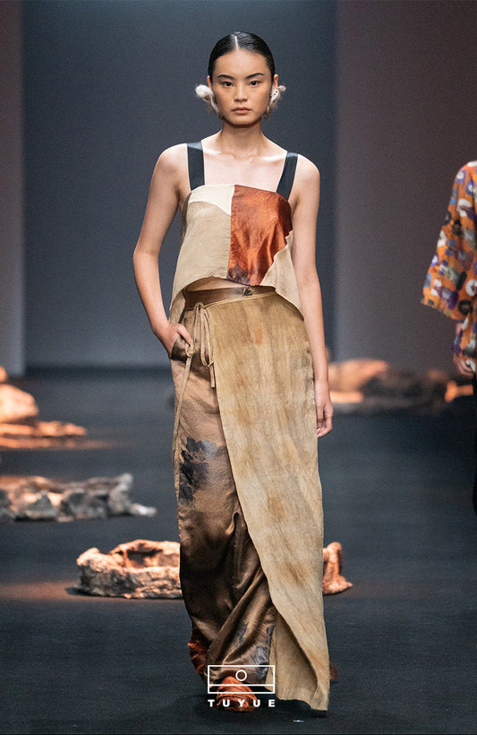 TUYUE Handmade Tie-Dye Linen Acetate Satin Straight Skirt- GANDALF.