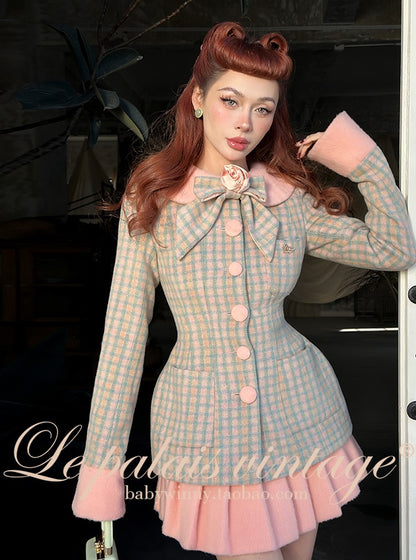 Le Palais Vintage High End Long Sleeves Slim Jacket Bow Tweed Slit Dinner Suit Dress-Carey