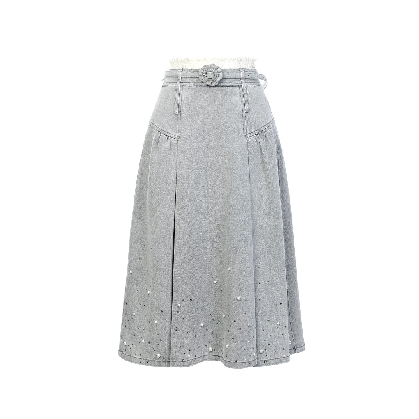 FAME beaded double waist denim maxi skirt - ANDREW