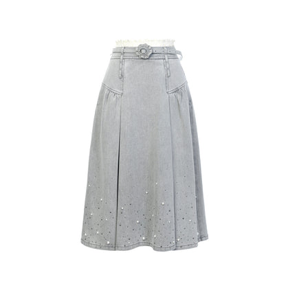 FAME beaded double waist denim maxi skirt - ANDREW
