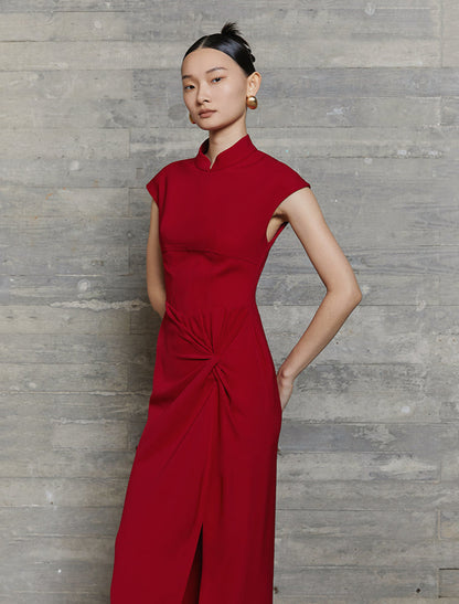 HECO acetate elegant red modified cheongsam dress women - leave.