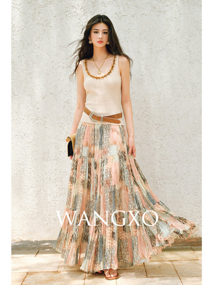 WANGXO |Diamond Bright Silk Webbing with Pit Texture Finish Knitted Vest -LYRA