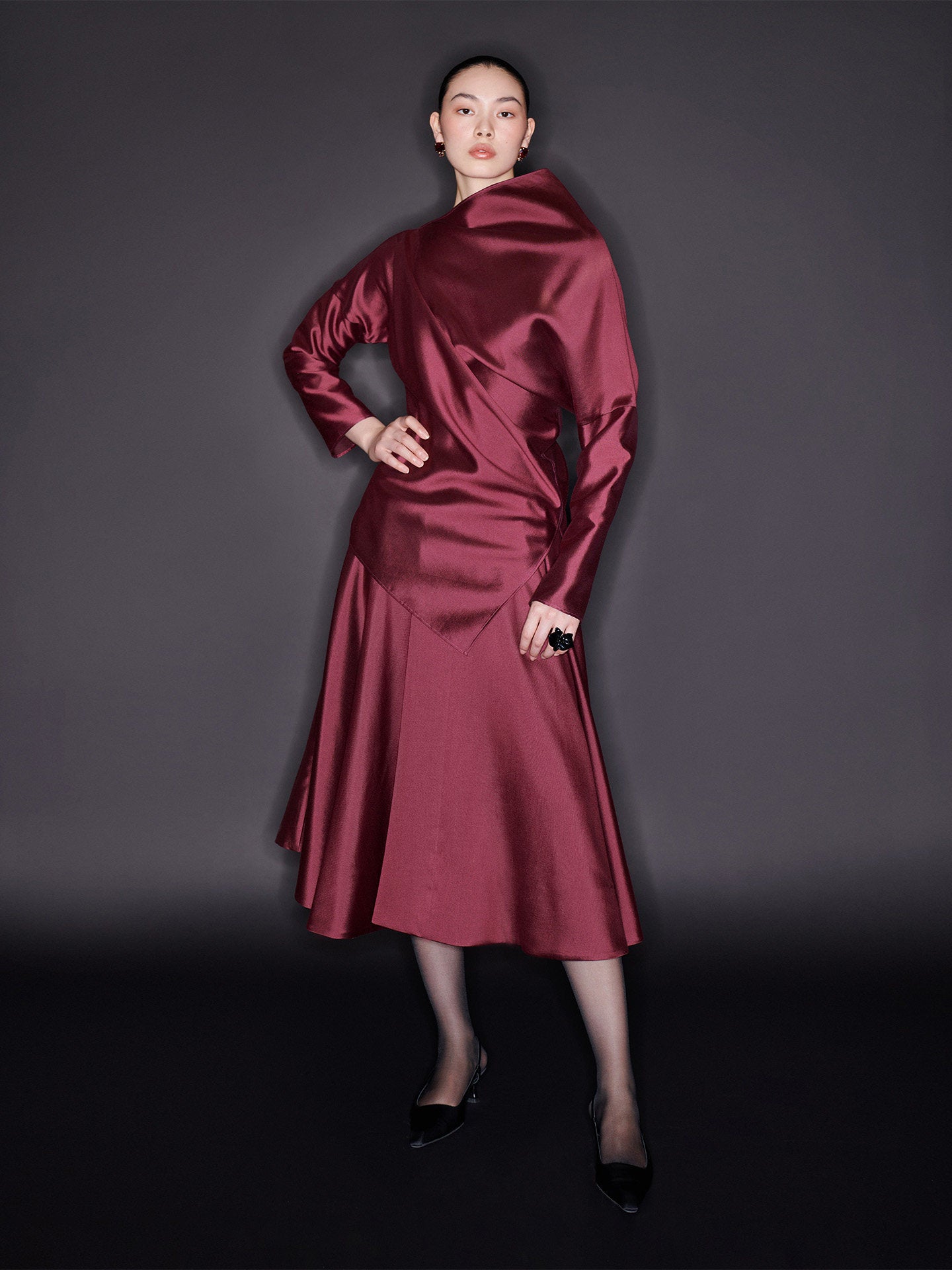 M ESSENTIAL Designer brand silk wool asymmetrical long-sleeved top - HIGH