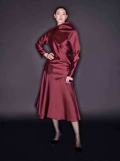 M ESSENTIAL Designer brand silk wool asymmetrical long-sleeved top - HIGH
