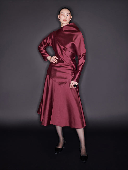 M ESSENTIAL Designer brand silk wool asymmetrical long-sleeved top - HIGH