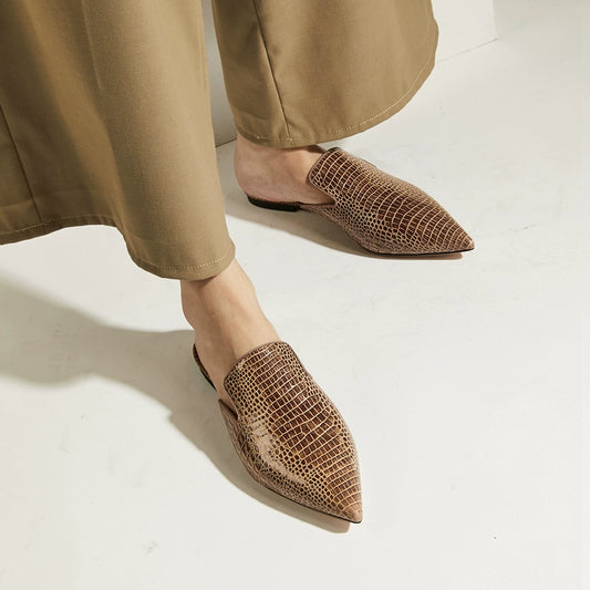 B-FEI Simple lizard pattern mules pointed leather shoes-PLIM.