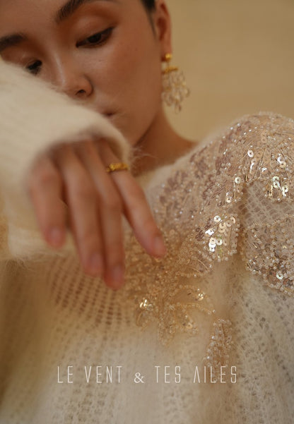 LE VENT&TES AILES high-luxury furry sequin-embroidered alpaca spring sweater-LILY