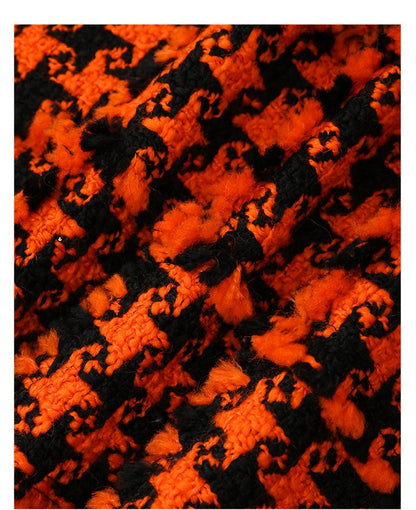LEDIM W luxury high end patchwork orange houndstooth plaid blazer jacket - Haiei