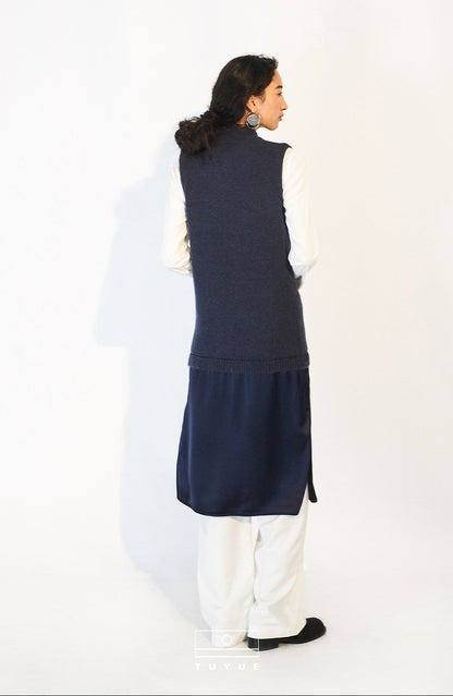 TUYUE Merino Wool Knitted Sleeveless V-Neck Dress - MICHEAL.