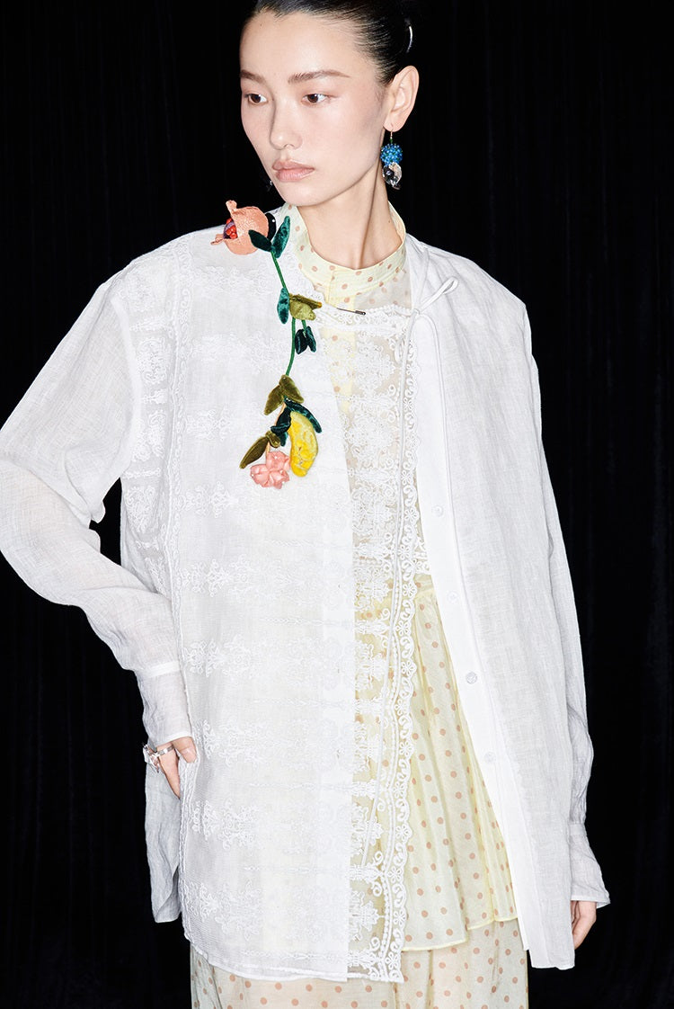 M essential Mackay designer polka dot silk cotton elasticated wide-leg trousers - YVONE.