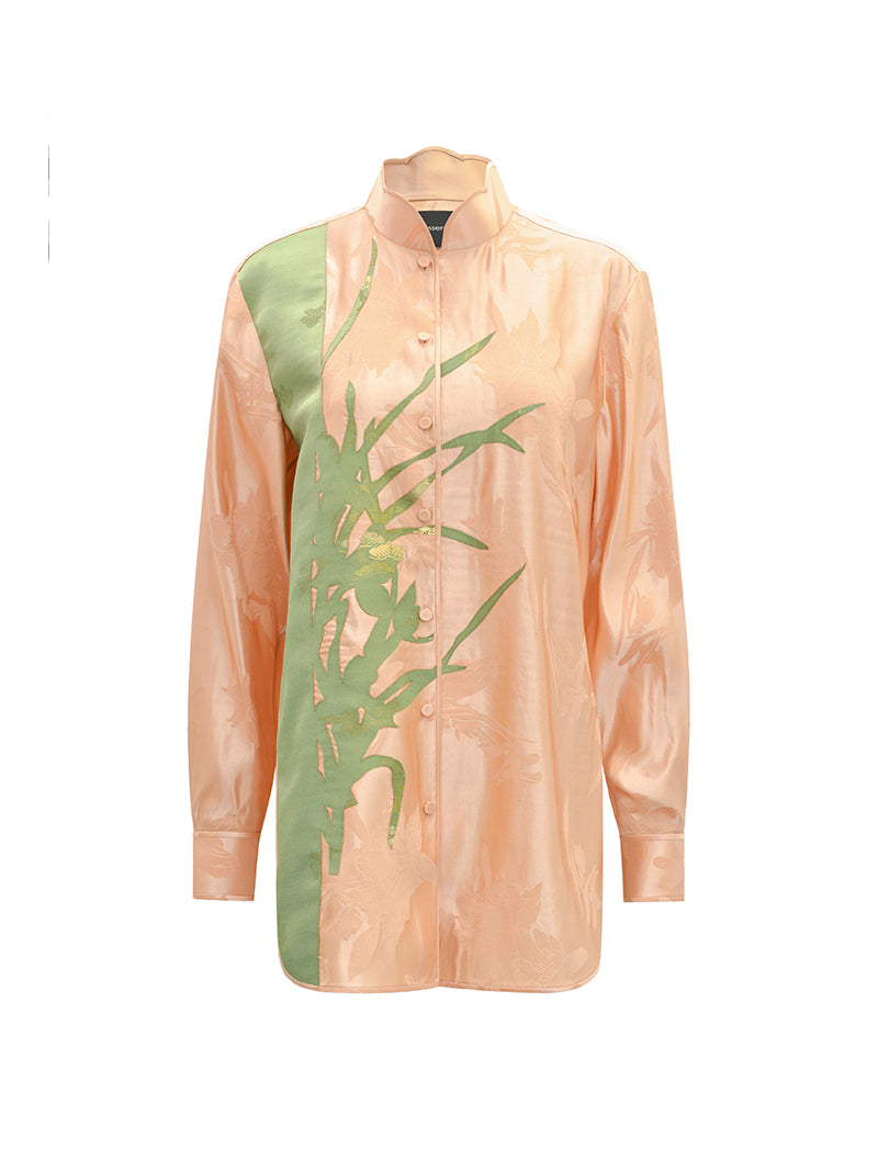 M essential Mackay designer iris jacquard orchid collage stand-up collar shirt psnt set - five.