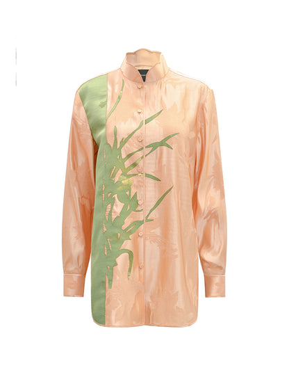 M essential Mackay designer iris jacquard orchid collage stand-up collar shirt psnt set - five.