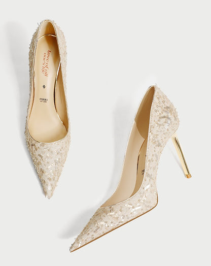 Pjjuu Xiuhe Two Wear Champagne Color Wedding Shoes - ARRAY