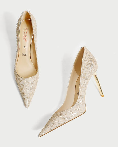 PJJUU champagne colored xiuhe pointed toe stiletto shoes  - EMLYN.