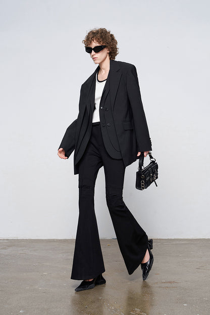 ANNAKIKI niche designer four-pointed star functional mid-rise flared pants-XIAOBEI