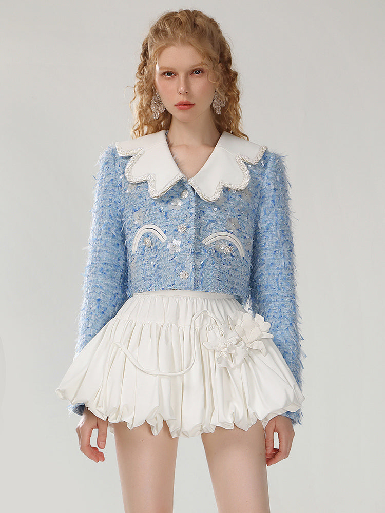 CHECOCRE Stylish Fashion Temperament Sleeve Small Fragrance Blue Jacket - INDIGO