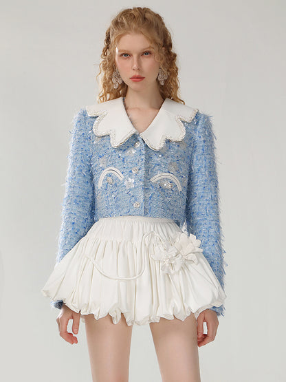 CHECOCRE Stylish Fashion Temperament Sleeve Small Fragrance Blue Jacket - INDIGO