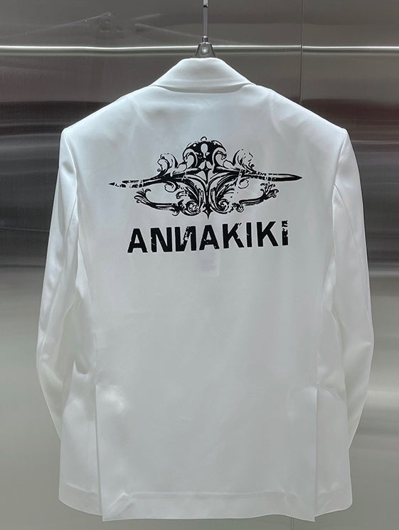 ANNAKIKI Designer White Acetate Print Loose Suit Jacket for Women - CRAVE