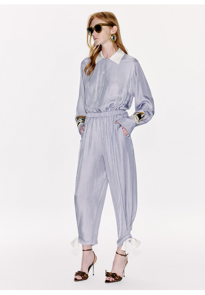 ATELIER MISS LU Ribbon Waist Acetate Jumpsuit - ARTHUR