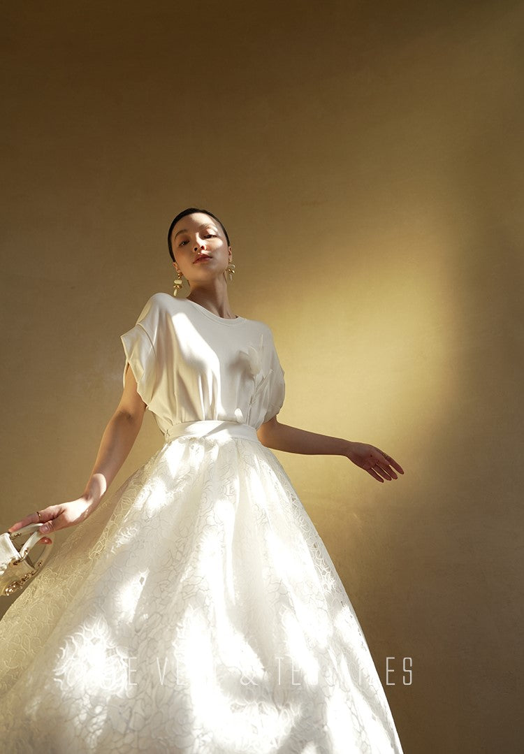 LE VENT&TES AILES  handmade Lush 100 cotton 3d flower short-sleeved top-Lyra