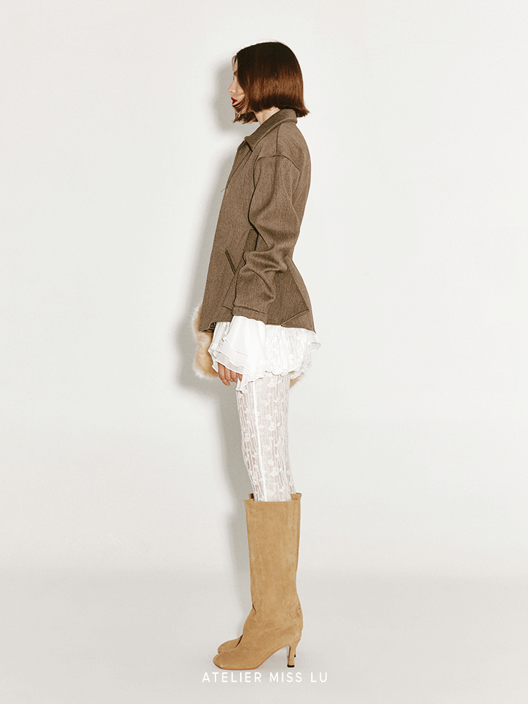 ATELIER MISS LU silhouette hem wool waist-cinching zip-up jacket - TOVE.