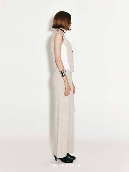 ATELIER MISS LU Fall/Winter Contrast Cashmere and Wool Blend Vest - CHERRY