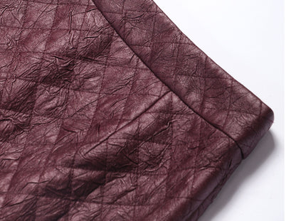 WANGXO | Raw Sheepskin-Pressed Leather High-Waisted Quilted Mini Skirt -TESA.