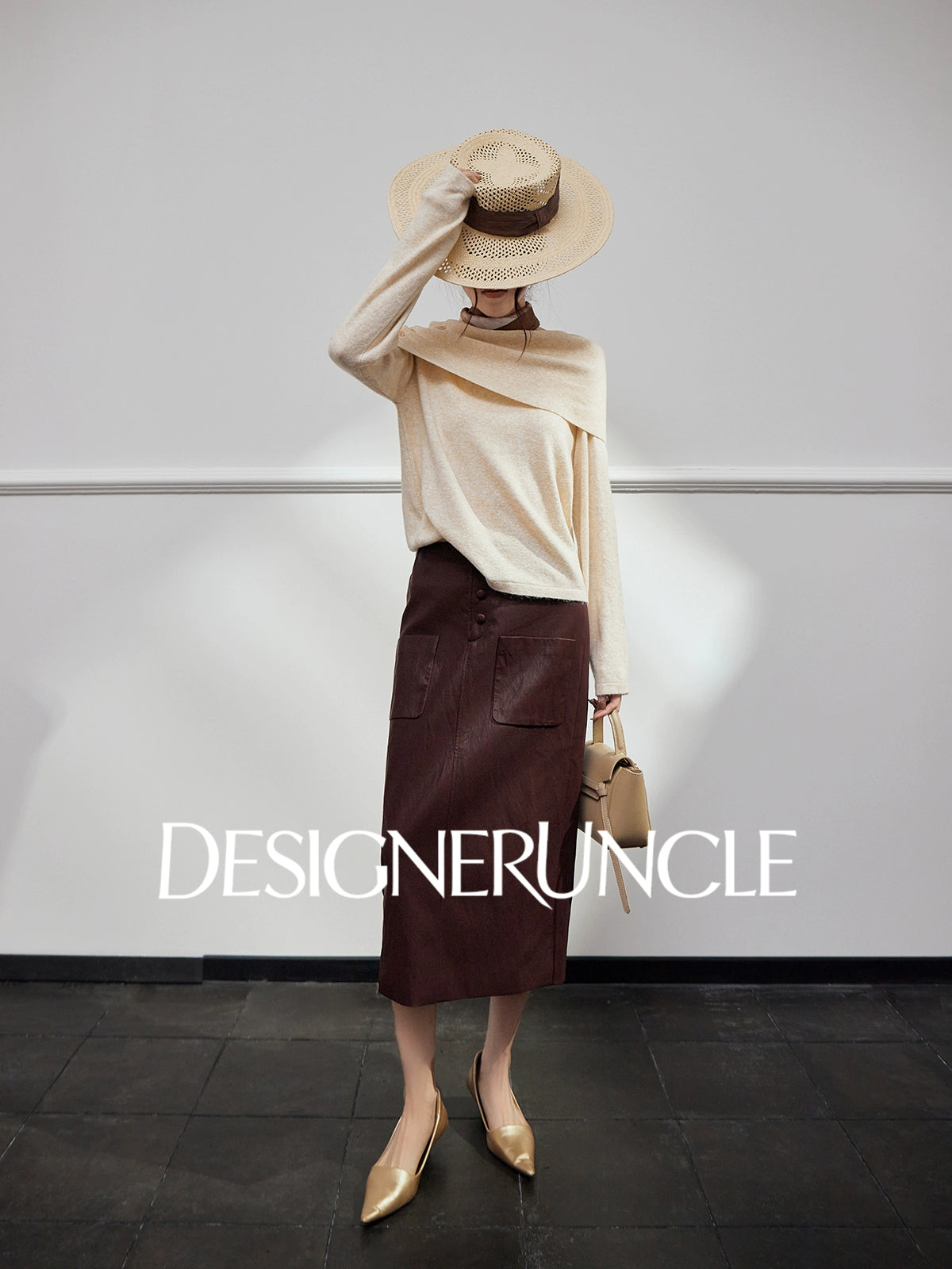 DGU| Dark gray knitted striped slanted shoulder buttons loose design pullover top - Joseph.