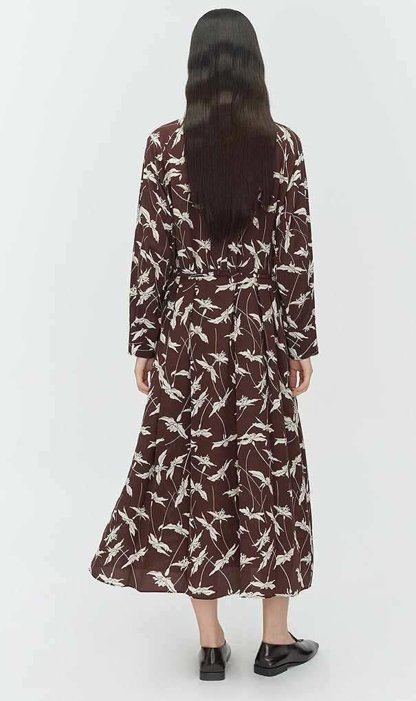 COMME MOI Lu Yan designer's new women's printed pleated silk streamer dress - LUCKY.