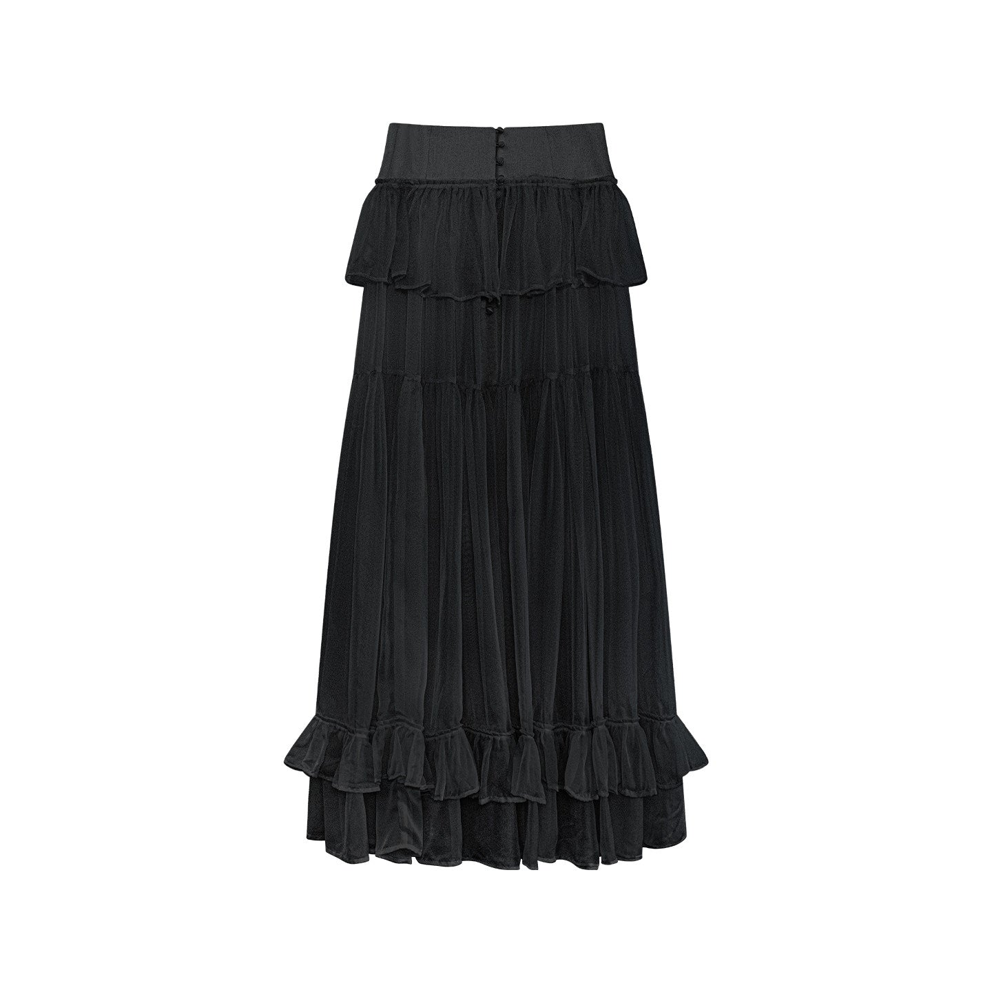TUYUE Black and White Tulle Long Elegant Ruffled Skirt - TAN.