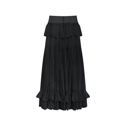TUYUE Black and White Tulle Long Elegant Ruffled Skirt - TAN.