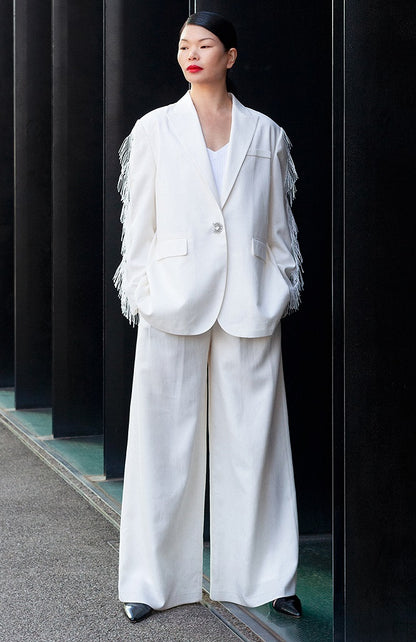 COMME MOI Lu Yan designer new women's fringed lace triacetic acid wide suit - WORRY.