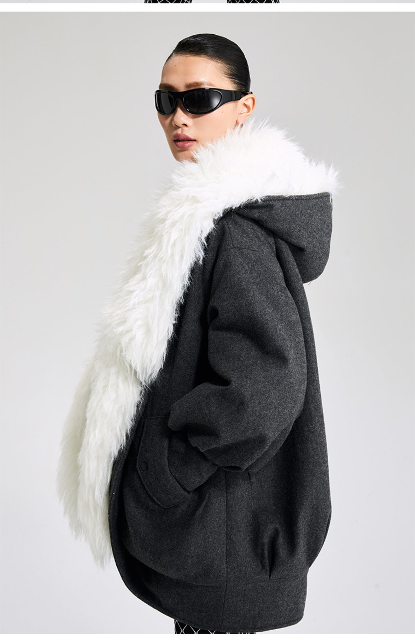 LEDIM W big fur collar hooded cotton suit coat jacket - siije